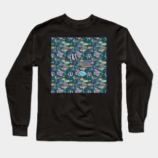 Aqua green fish tank pattern Long Sleeve T-Shirt